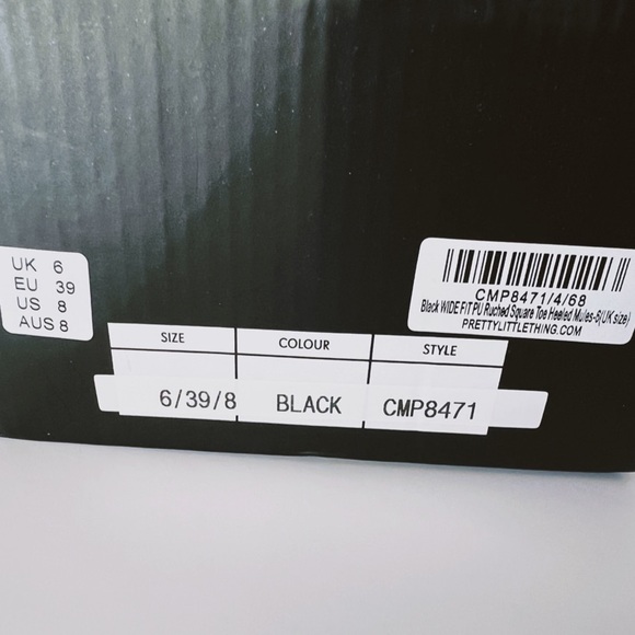 PrettyLittleThing Black Wide Fit Ruched Square Toe Heeled Mules Size US 8 - Picture 7 of 8